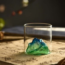 观山玻璃水杯主人杯泡茶杯酒杯品茗杯个人威士忌山峰山峦绿茶红茶