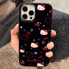 Ins cherry KT cat suitable for iPhone 15 Apple cartoon phone case 14promax soft rubber 13pro soft case trendy