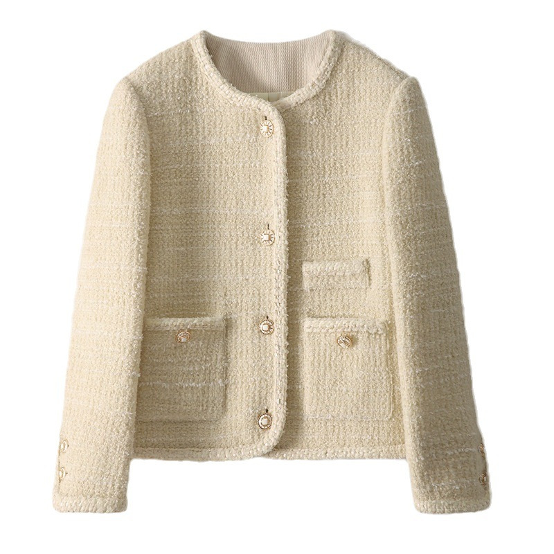 Woolen quality elegant autumn white short jacket