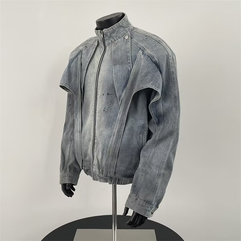 Distressed Denim Jacket For Men Vintage Loose Workwear Style_voghion.com