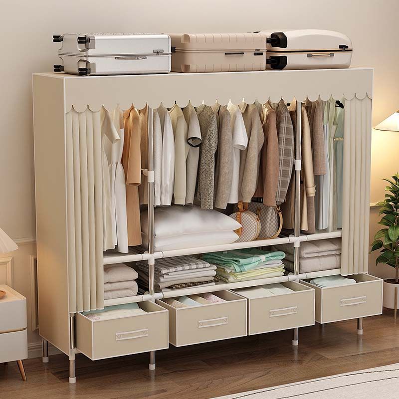 Wardrobe with Drawers for Home Bedroom Simple Rental Room Steel Frame Thickened Steel Pipe Reinforced Assembly Storage Wardrobe