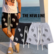 美式高街烫钻刺绣四分短裤潮牌宽松抽绳运动裤夏季百搭休闲篮球裤