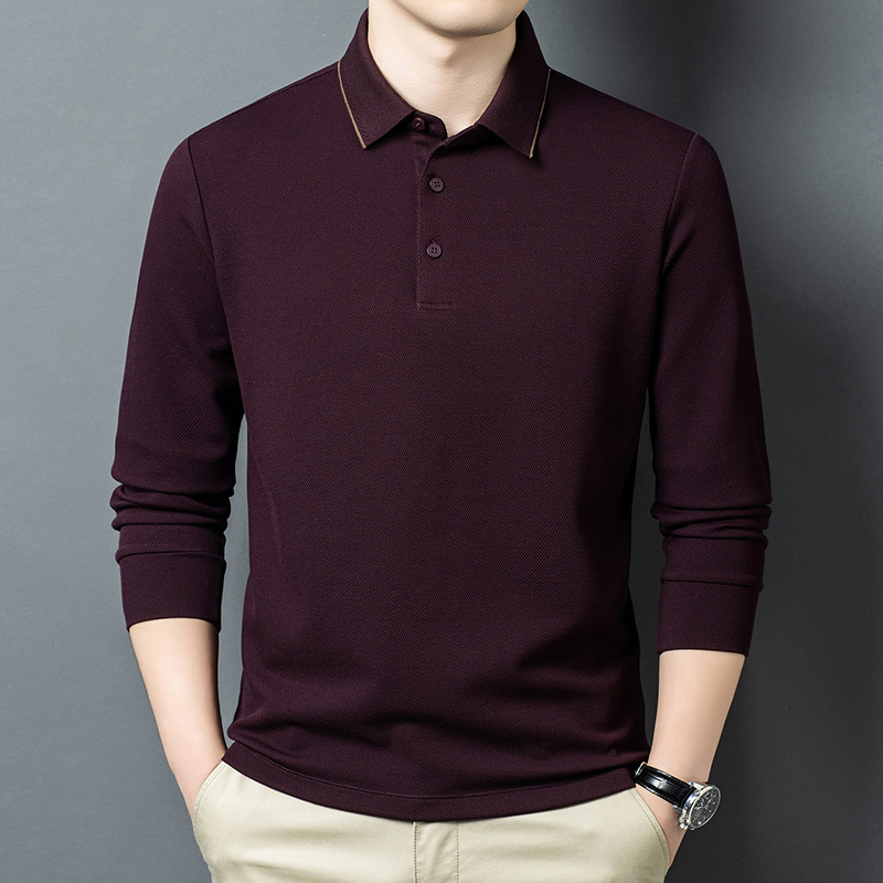 Authentic men's cashmere long-sleeve T-shirt 2026 spring/autumn high-end business casual non-iron POLO shirt for middle-aged men Authentic men's cashmere long-sleeve T-shirt 2026 spring/autumn high-end business casual non-iron POLO shirt for middle-aged men