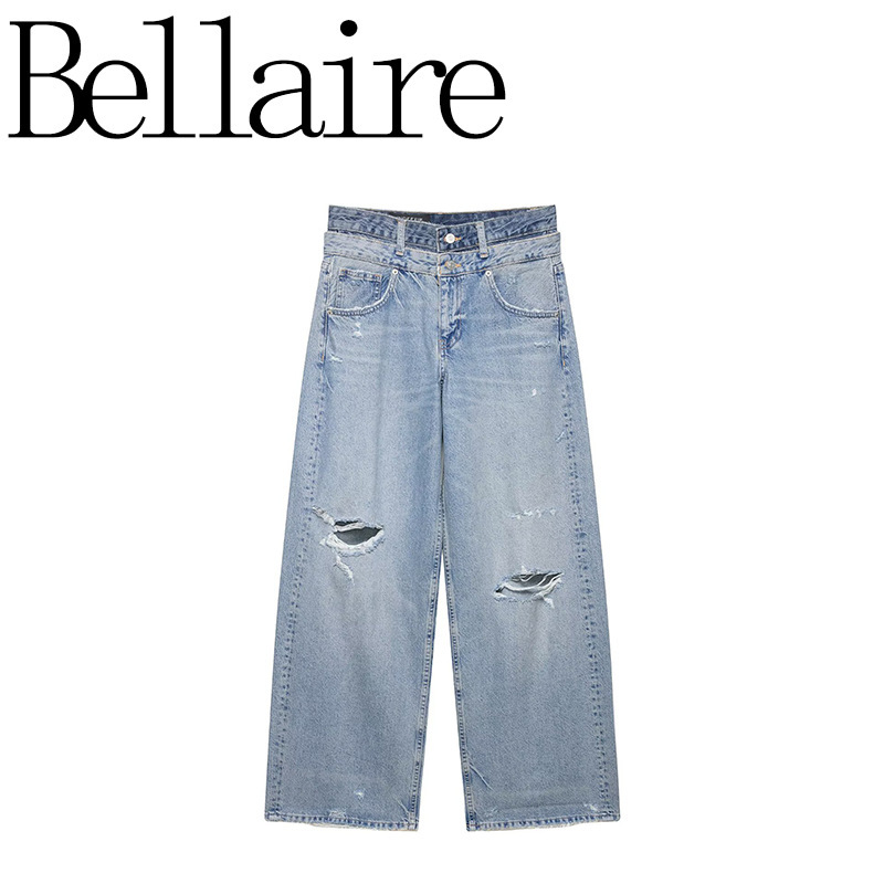 Za Foreign Trade Wholesale European and American Style French Women's Fashion Double-Layer Waist Mid-Waist Straight-Leg Jeans 3607014