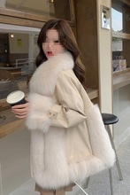 2023新仿款狐狸毛皮草外套女加厚中长款拼接仿绵羊皮年轻大衣呢子