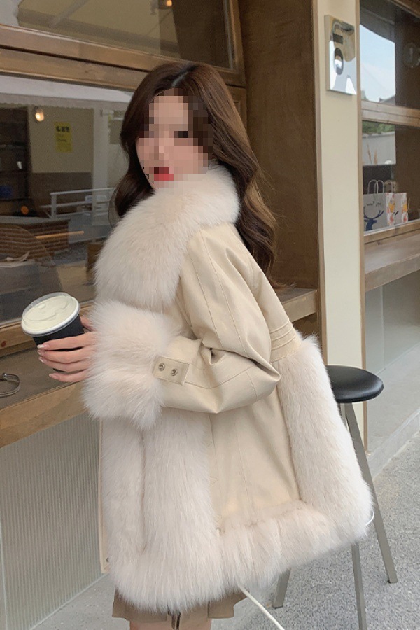 2023新仿款狐狸毛皮草外套女加厚中长款拼接仿绵羊皮年轻大衣呢子