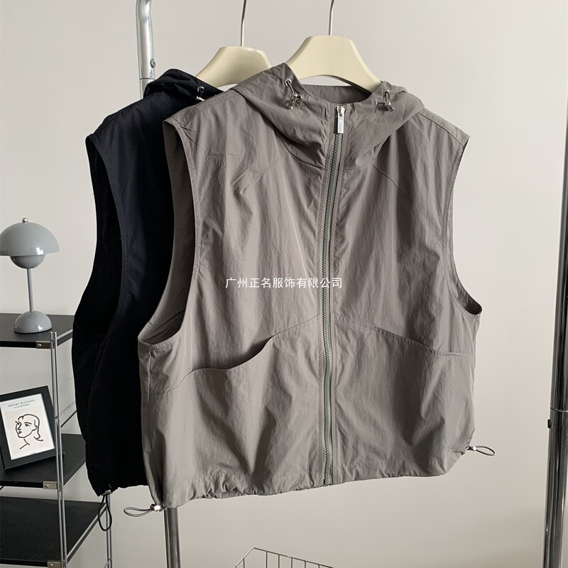 Stylish and Cool Workwear-Style Hooded Vest Jacket for Women 2026 Spring and Autumn Korean Version Versatile Layered Zip-Up Cardigan