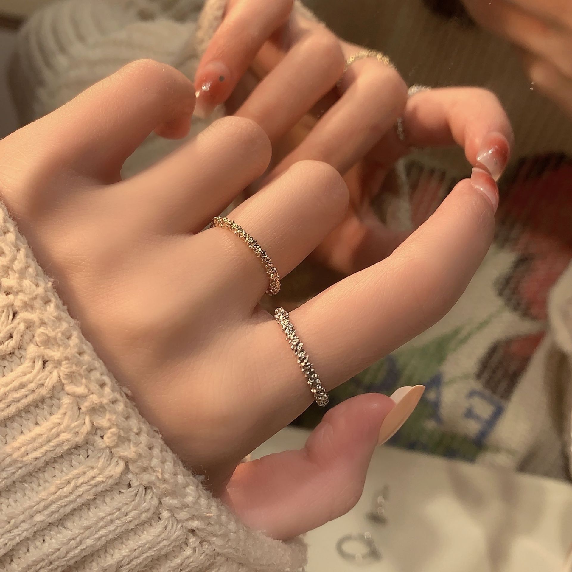 Designer Ring Women Open Adjustable Starry Sky Textured Design_voghion.com