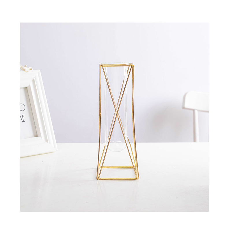 Luz de lujo oro creativo geométrico hierro florero vidrio hidropónico decoración floral Nordic ins decoración Escritorio