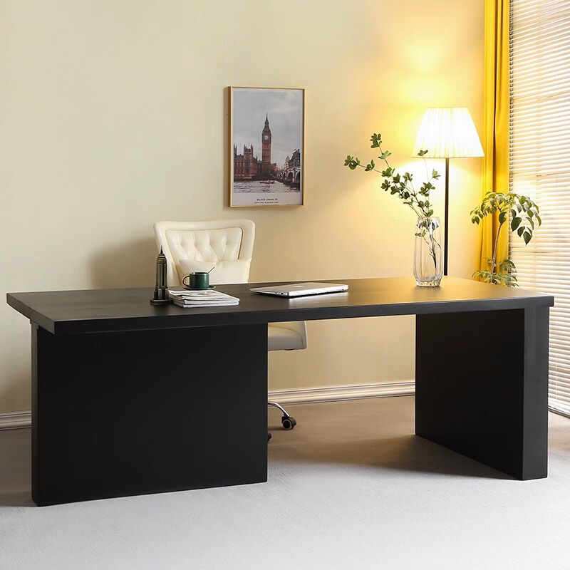 Light Luxury Black Solid Wood Computer Desk, Multi-Person Feature Desk, Designer Long Desk, Executive Desk, Writing Computer Desk, Factory