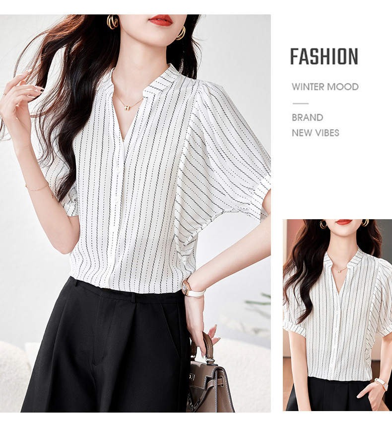 C7318 2360K ÁO SƠ MI NỮ HANTDNG NGẮN TAY MÙA HÈ CỔ CHỮ V THỜI TRANG NỮ ĐỒ CÔNG SỞLỤA TƠ TẰM G05 SẢN PHẨM MỚI