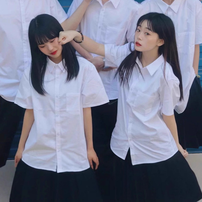 Basic Japanese Style Jk Uniform White Shirt Female High School Student Preppy Style Shirt Group Clothing Short-Sleeved Shirt Female
