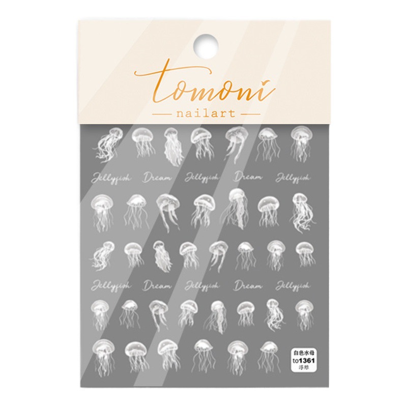 En línea rojo sol estilo uñas medusas pegatinas patrón animal creativo alivio tridimensional hueco de alto grado lindo uñas pegatinas