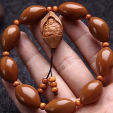 文玩橄榄核雕手串男女款纯手工素串原料配饰素珠老油核大籽念明微