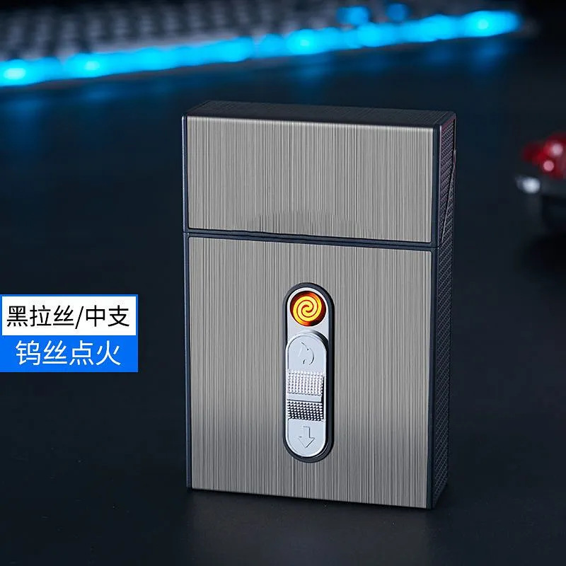 充電式ライターとタバコボックスが一体化した男性用20個パック、クリエイティブな個性、ポータブル太いボックス、フルボックスタバコボックス、防風|undefined