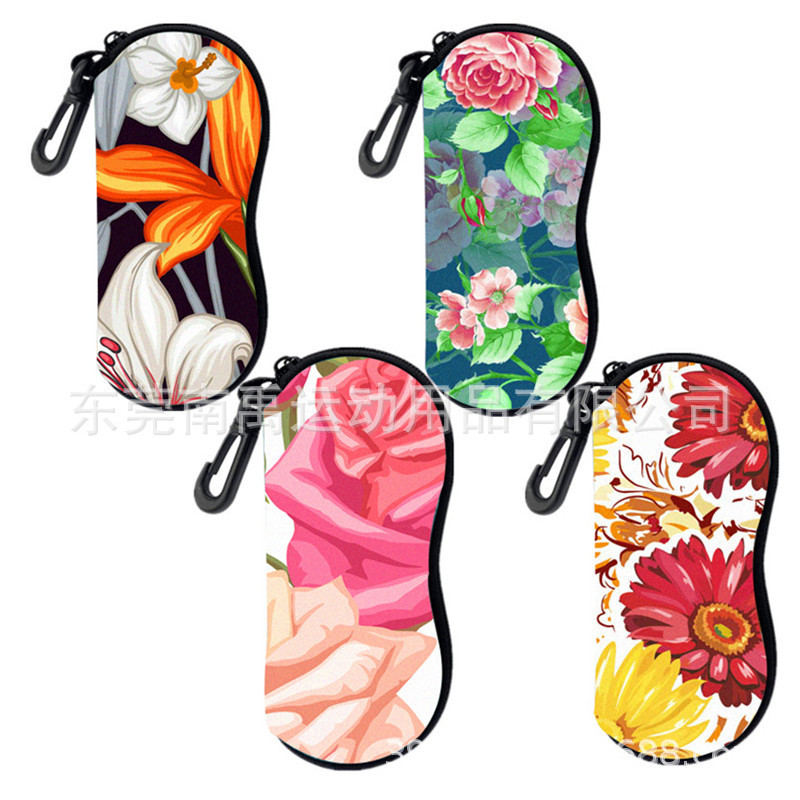 Diving material printing sunglasses bag outdoor portable glasses bag waterproof drop-resistant zipper glasses case storage bag