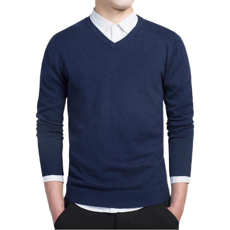 Solid Color Long Sleeve Sweater Men's V-neck Turtleneck Men's Base Sweater Spring and Autumn Men's Sweater Business Cross-border Men's Clothing