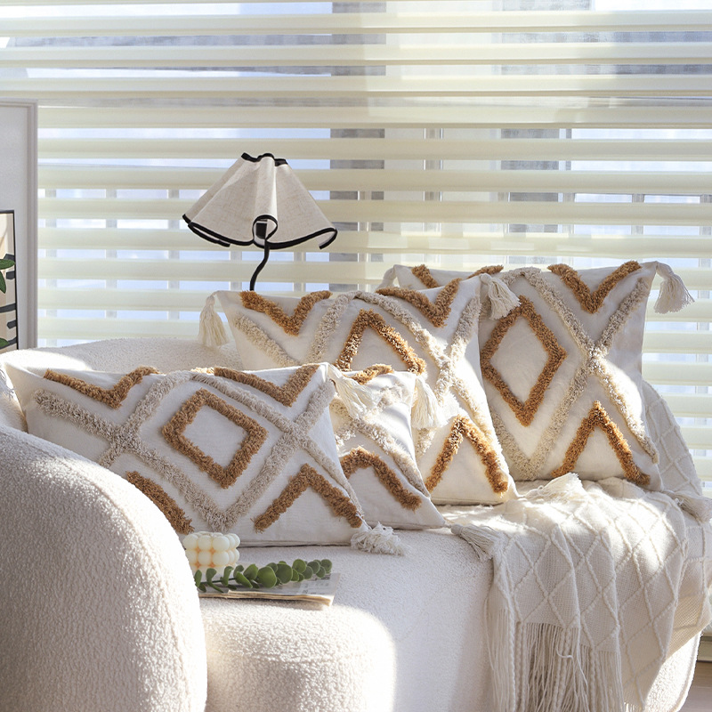 Tufted Tassel Pillowcase Living Room Sofa Cushion Pillow Retro Bohemian Style Hotel Decorative Lumbar Pillow Pillowcase