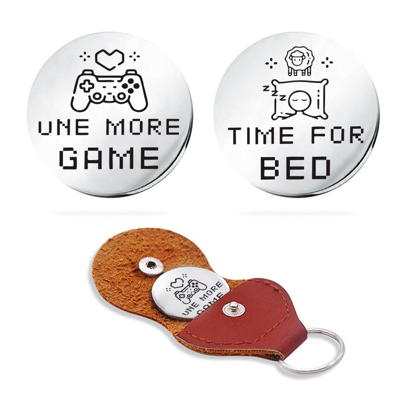 Nuevo divertido destino flip moneda regalo acero inoxidable juego de doble cara/tiempo de dormir llavero decisión