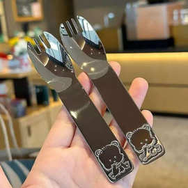 批发不锈钢儿童熊水果沙拉叉意面叉卡通图案辅食辅助餐叉儿童餐具