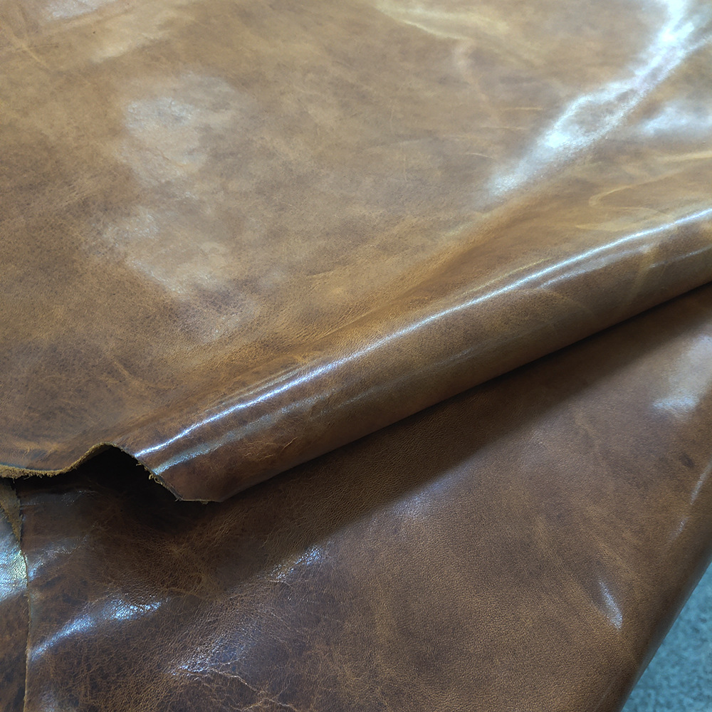 【现货】棕色油蜡牛皮时尚夹克托特包皮料真皮沙发鞋包面料