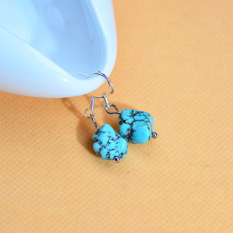 짧은 작은 귀걸이 비대칭 청록색 귀걸이 티베트 귀걸이 독특한 오리지널 스톤 티베트어 액세서리 귀걸이 민족 스타일