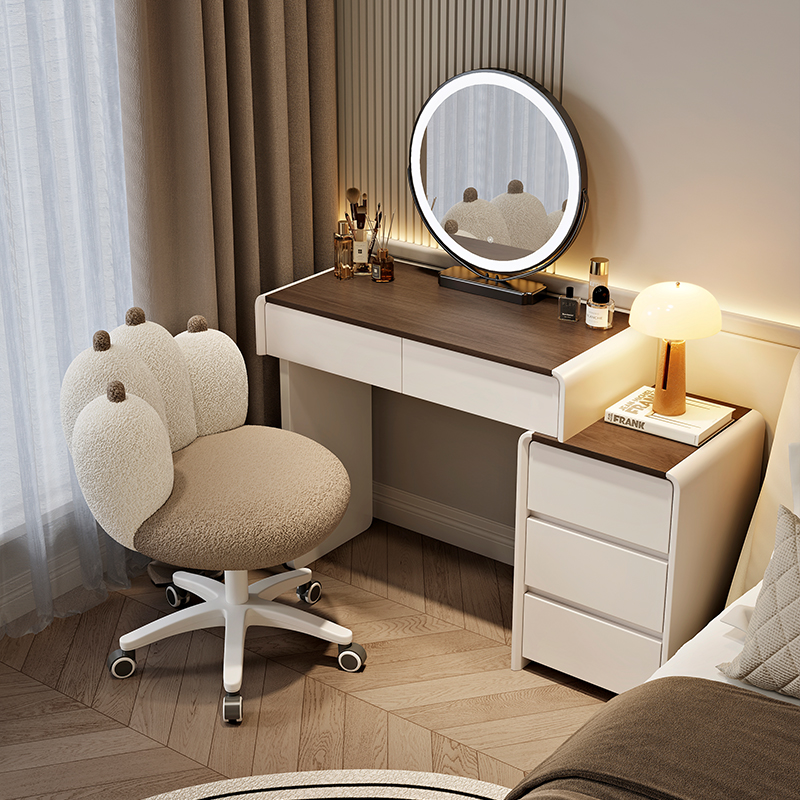High-End Dressing Table Cream Style 2025 New Modern Simple Bedroom Small Apartment Solid Wood Dressing Table and Cupboard Integrated