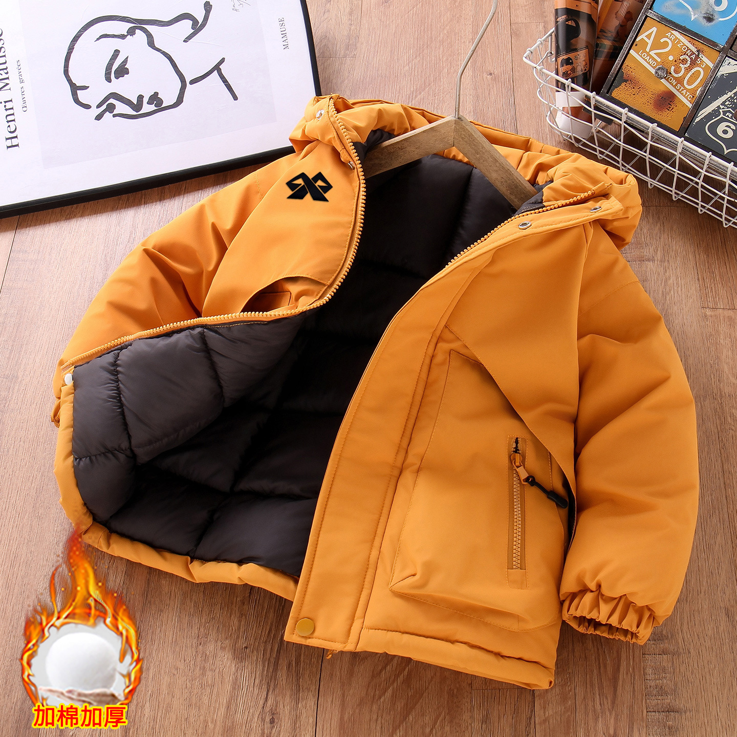 Boys' 2026 Autumn/Winter New Style Outdoor Windbreaker with Padded Cotton, Thickened Cotton-padded Jacket, Warm Cotton-padded Jacket for Medium and Large Children