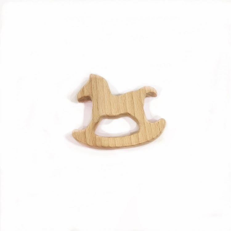 Wooden Baby Toy Rocking Rattle & Teether, natural wood, safe newborn grip