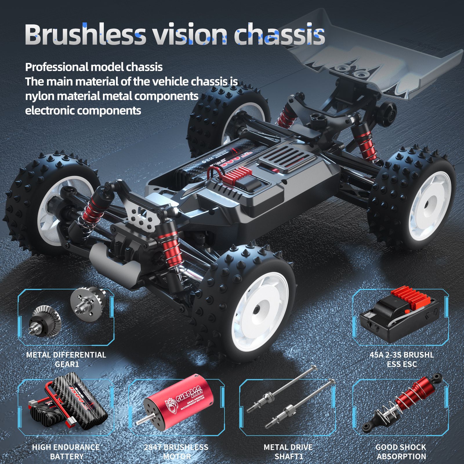 Professional four wheel drive high speed brushless remote control car, off-road racing car 4