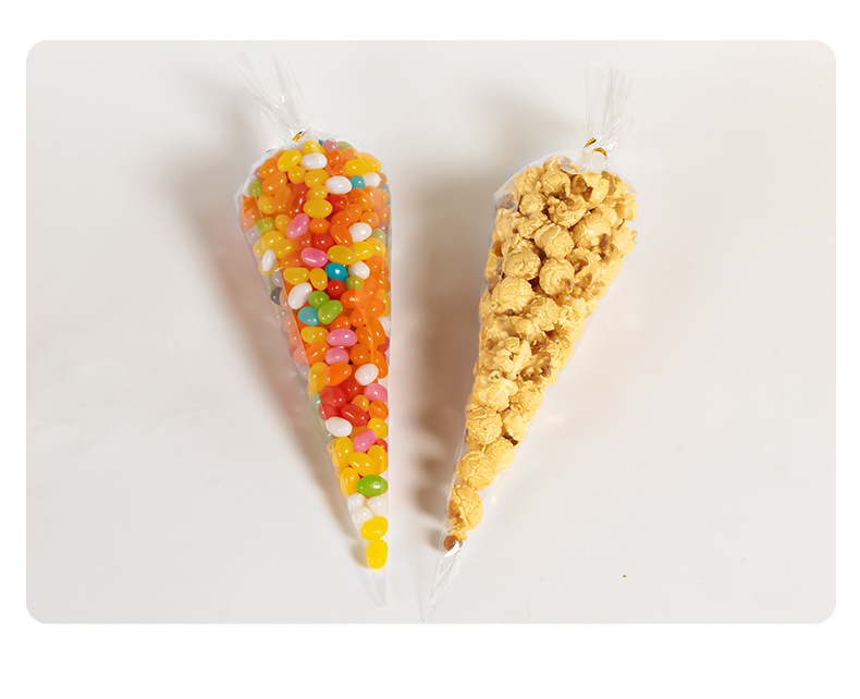 Lugar de comercio exterior OPP bolsa triangular cono bolsa de dulces cono cono cono cono cono cono cono cono cono cono bolsa de embalaje de alimentos de palomitas de maíz de chocolate