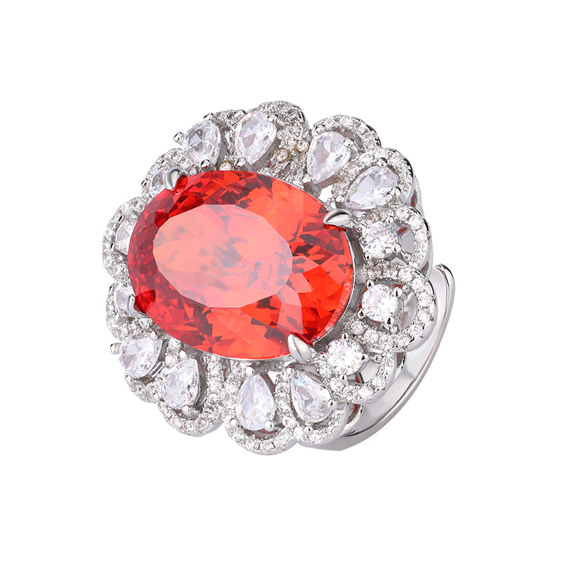 2024 nueva joyería Zhuang Shengsheng fondo de cobre chapado en oro simulación nido de pájaro cortado anillo de moda en forma de huevo piedra principal 13*18