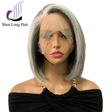 工厂蕾丝假发斜分BOB头套human hair wig真人发时尚奶奶灰银色51#
