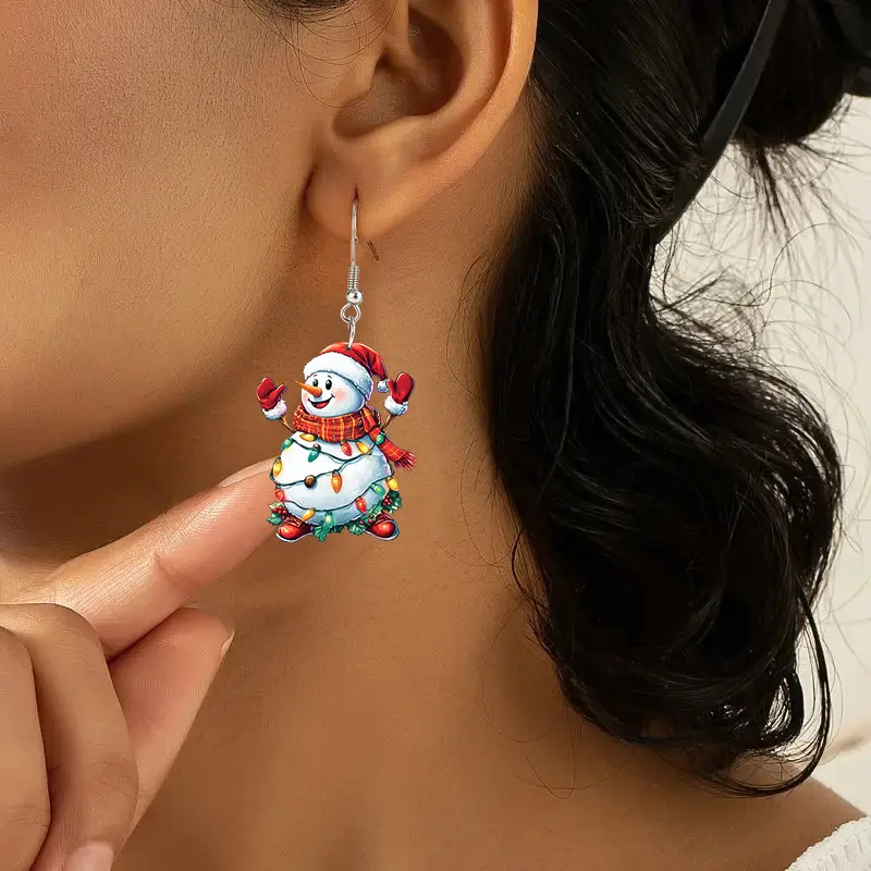 Drop Earrings, Earrings Classification 1 Pair Quantity Holiday, Christmas, Banquet, Party, Selfie, Festival Occasion Acrylic Material 1 Pair Cute Retro Cartoon Snowman Acrylic Unisex Drop Earrings Earrings