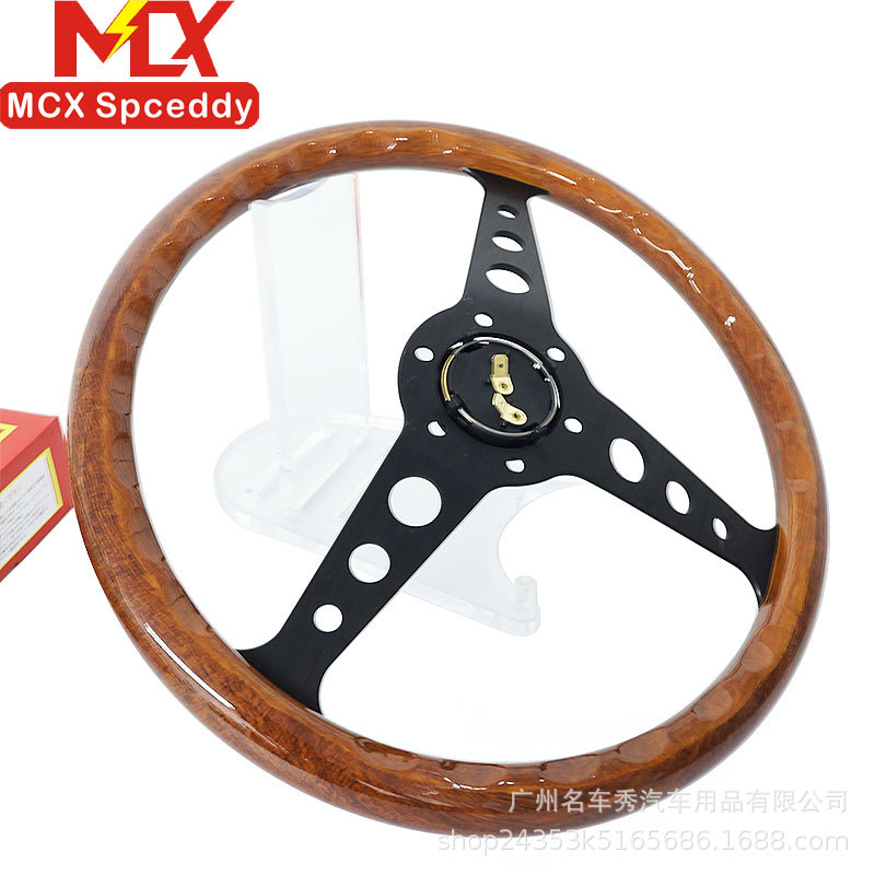 Factory Direct Sales Car Modified Mahogany Classic Steering Wheel 14inch Black Line Flat Competitive Universal Steering Wheel