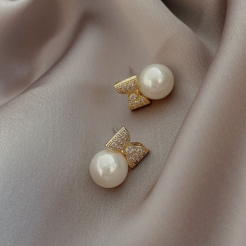 Korean Bowknot Pearl Earrings Wholesale Nihaojewelry