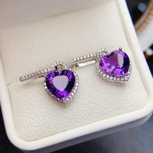 New natural amethyst earrings S925 silver inlaid main stone 10*10mm Joker net red explosions women's jewelry wholesale