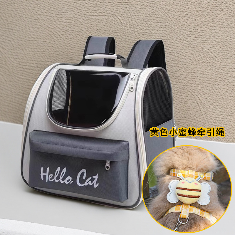 [고양이 산책 콤보] 티타늄 그레이 + 베스트셀러 꿀벌 가죽끈