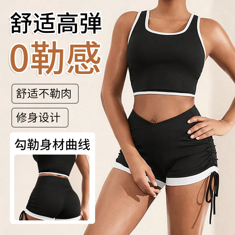 Black Women's Pilates Workout Fitness Casual Comfortable Manufacturer Wholesale Lace-Up Decorative Running Fitness Yoga Pants