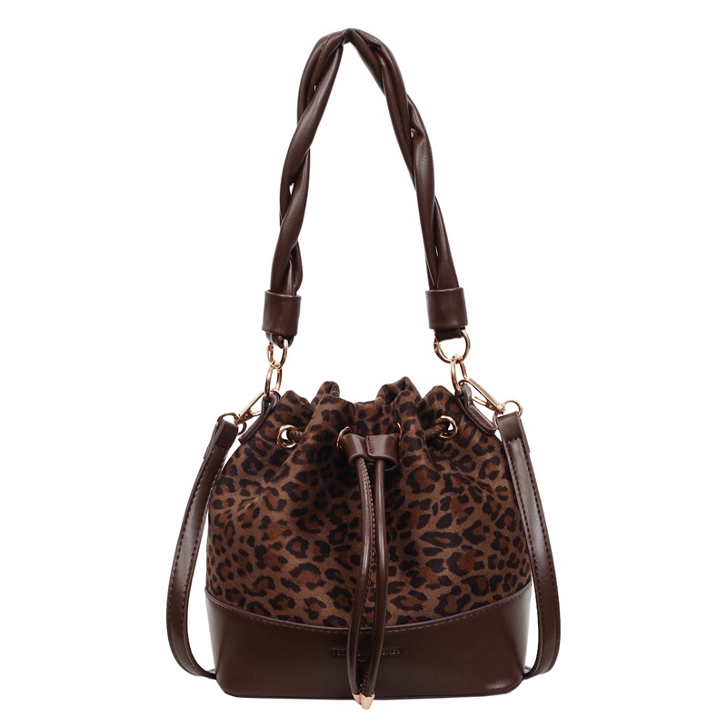Bolso de leopardo de mujer 2025 nuevo otoño invierno lujo ligero nicho de alta sensación bolso de hombro de terciopelo de gamuz bolso de balde