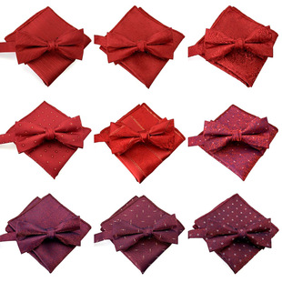 New Fashion Style Design Groom Wedding Suit Dress Accessories Wedding Red Series Bow Tie Square Set