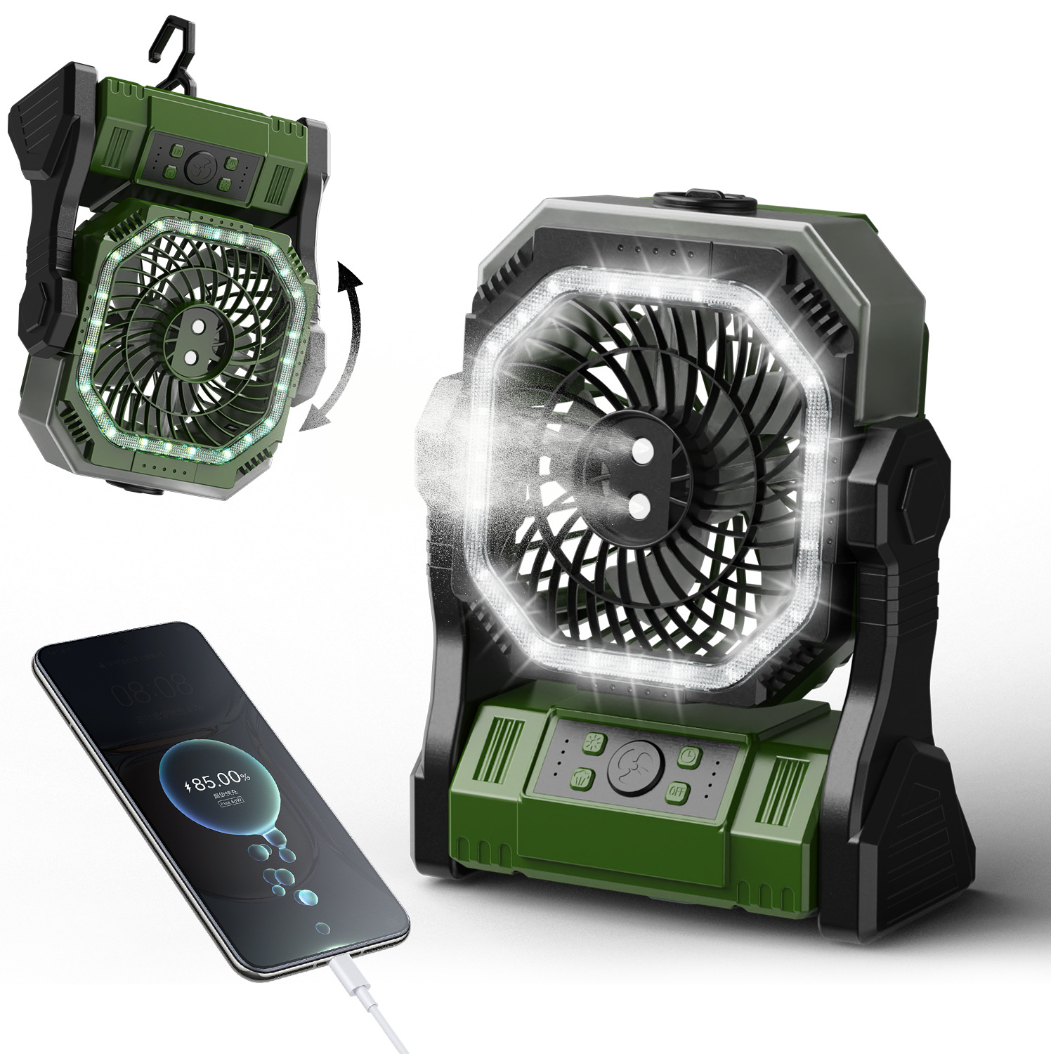 Transfronterizos para 2025 ventilador de pantalla recargable ventilador de camping ventilador portátil ventilador al aire libre