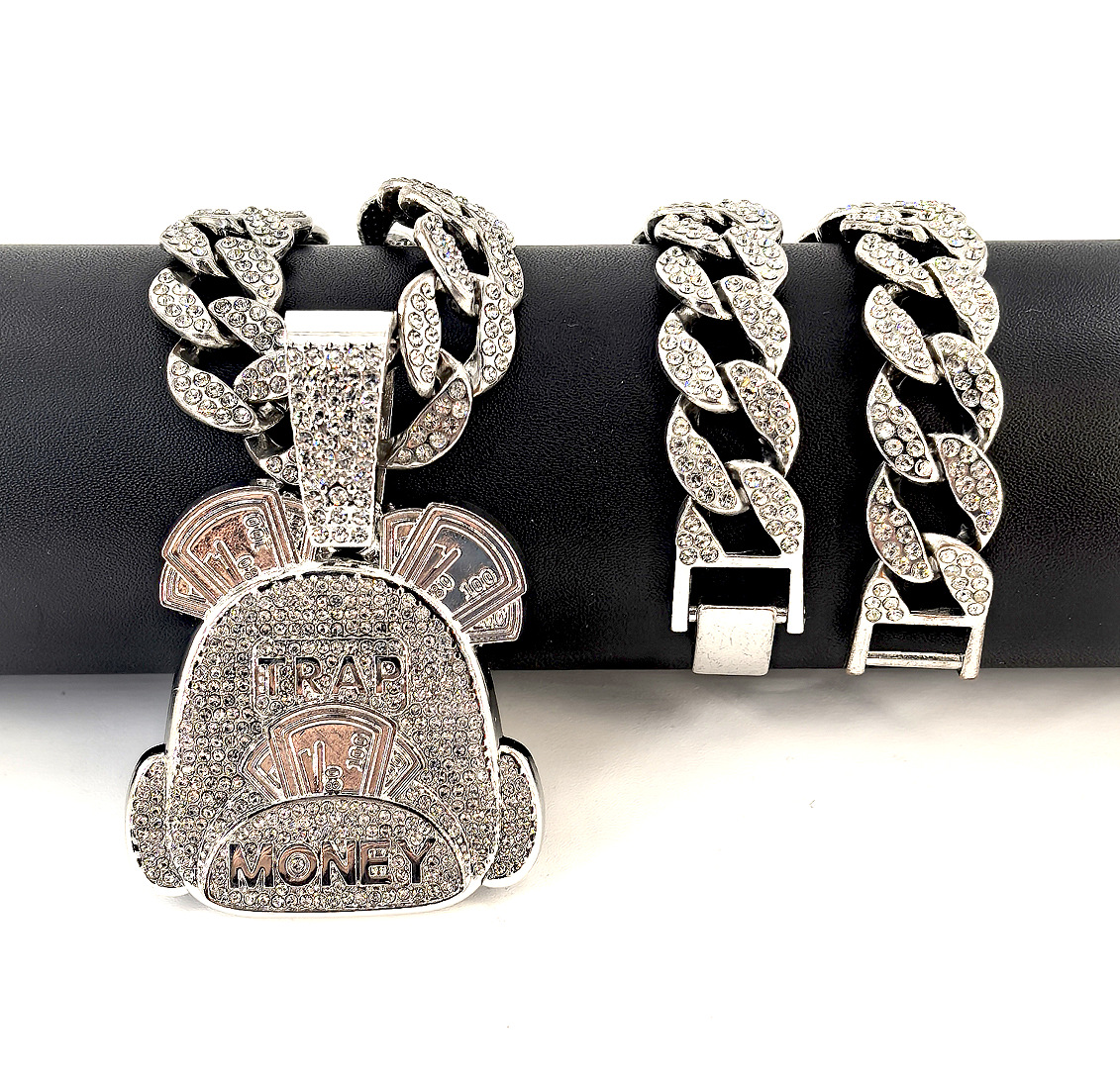 Marca de moda con diamantes letras MONEY bolsas de dinero colgante collar hombre europeo y americano hip hop collar de cadena cubano personalizado al por mayor