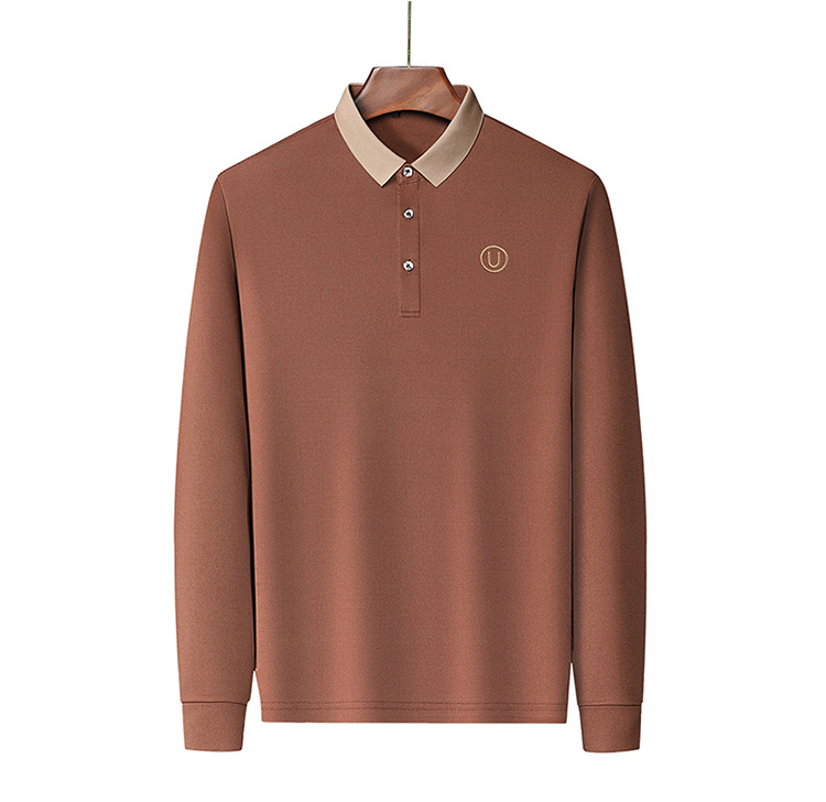Polo de manga comprida para homem em algodão casual_voghion.com
