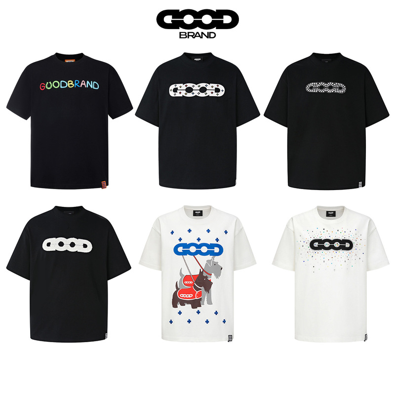 Cross-Border Official Version of the Same Style as Lao Bai, Goodbrand Combination Color Patchwork Three-Color Rhinestone Loose Heavy-Duty Short-Sleeve T-Shirt Cross-Border Official Version of the Same Style as Lao Bai, Goodbrand Combination Color Patchwork Three-Color Rhinestone Loose Heavy-Duty Short-Sleeve T-Shirt