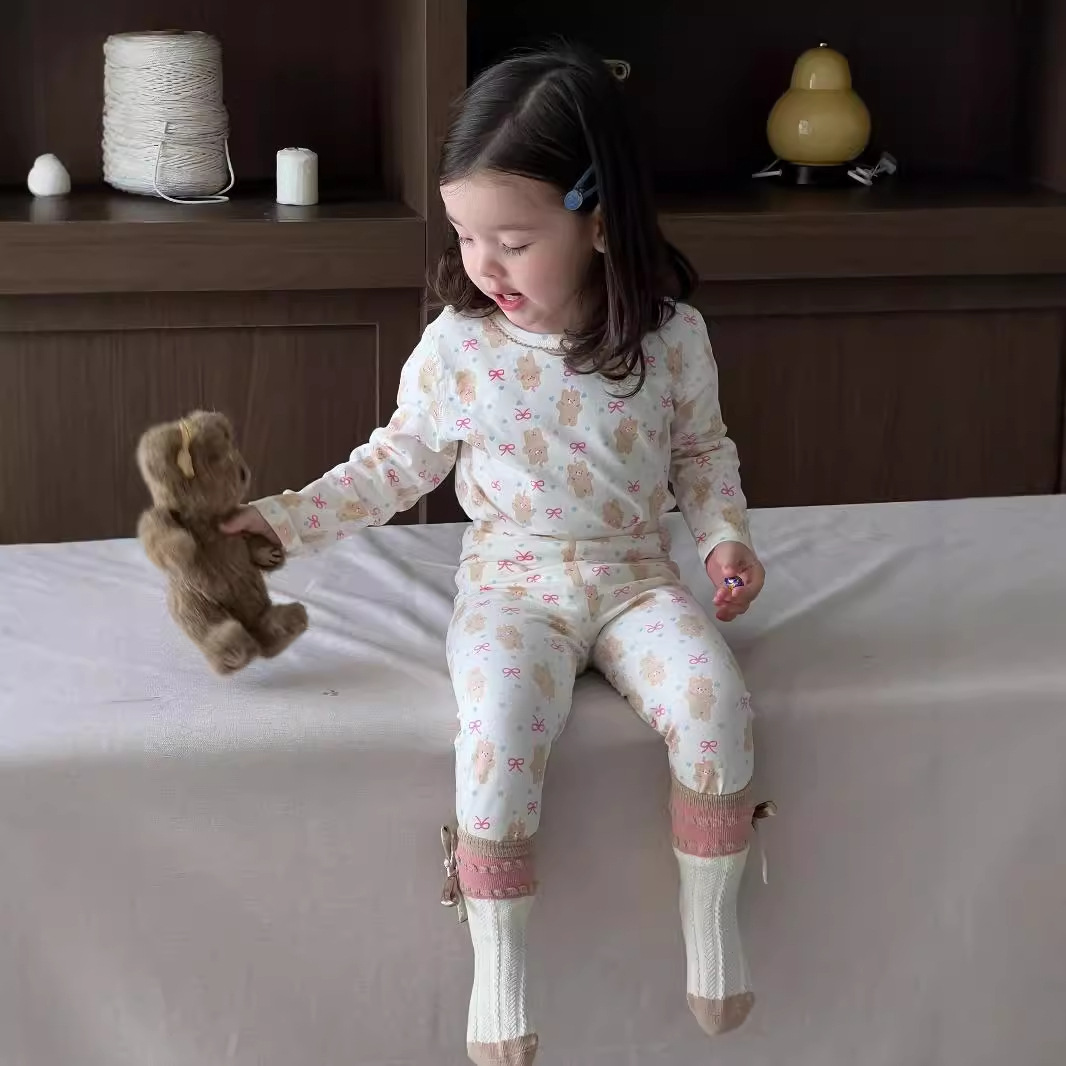 2025 ropa de otoño niñas pijamas bebés ropa infantil coreana ropa infantil ropa de casa bebé dos piezas ropa de otoño