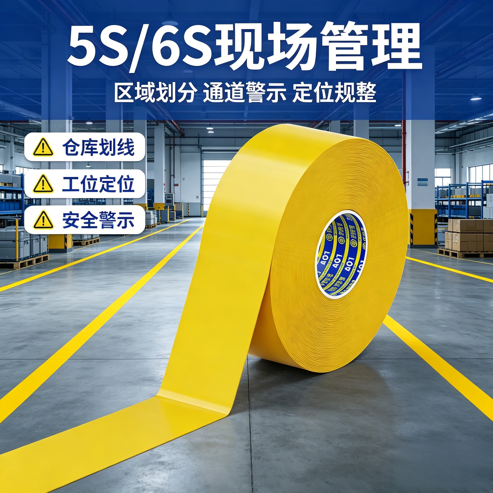PVC黑黄警示胶带地面标识线纳米重载地胶高强度耐磨管理划线胶带