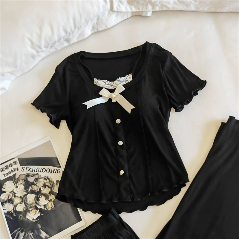 Summer pijama with bow, set, with short sleeve