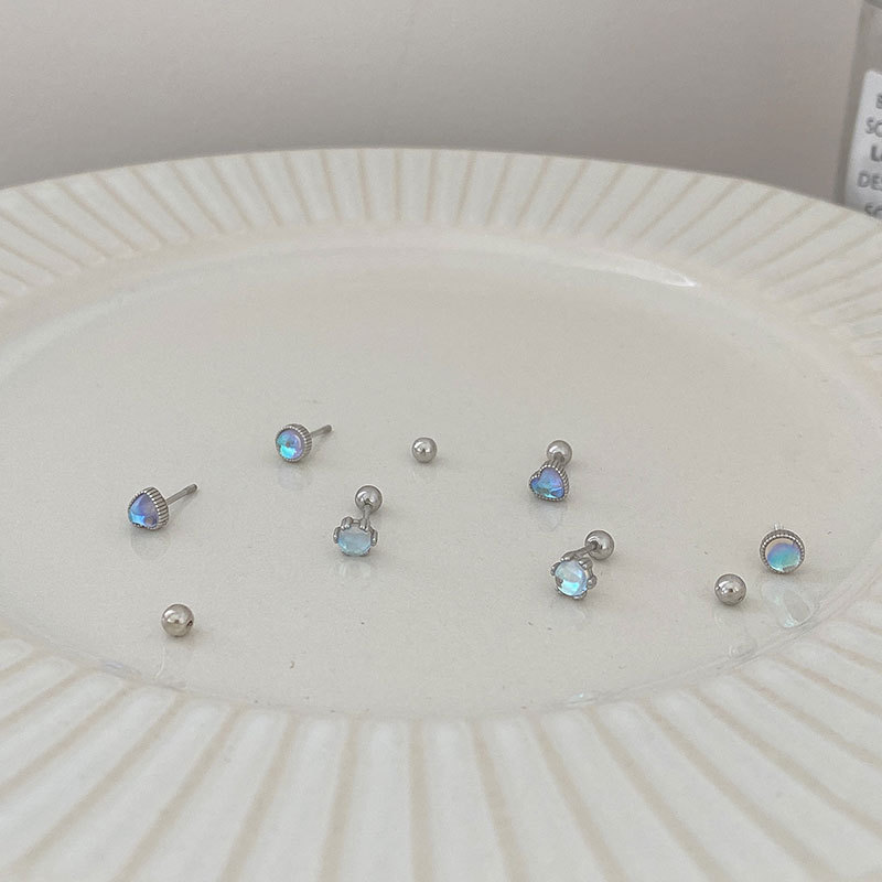 Round, Star, Heart Shape Pattern 1 Pair 925 Sterling Silver Round Star Heart Shape Ear Studs