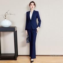 春秋职业套装女藏青色西服OL气质高级珠宝店物业酒店前台接待工装